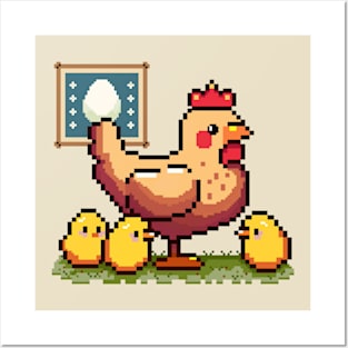 Mommy hen with chicks | Pixel art Posters and Art